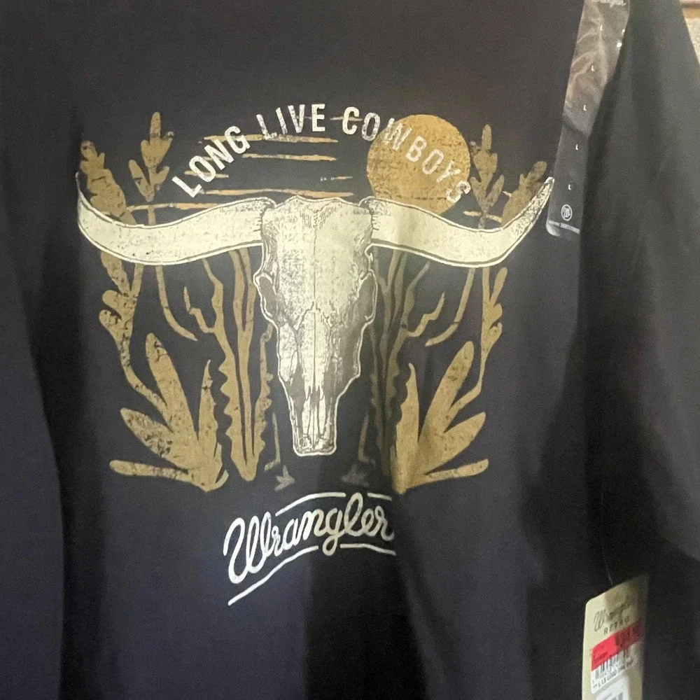 Wrangler Retro Mens Long Live Cowboys Long Sleeve‎ Graphic Tee Black Large NWT - Picture 2 of 5